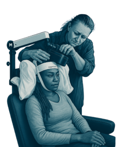 اجرای تحریک مغناطیسی فراجمجمه‌ای در محیط بالینی با قرارگیری کویل روی سر بیمار